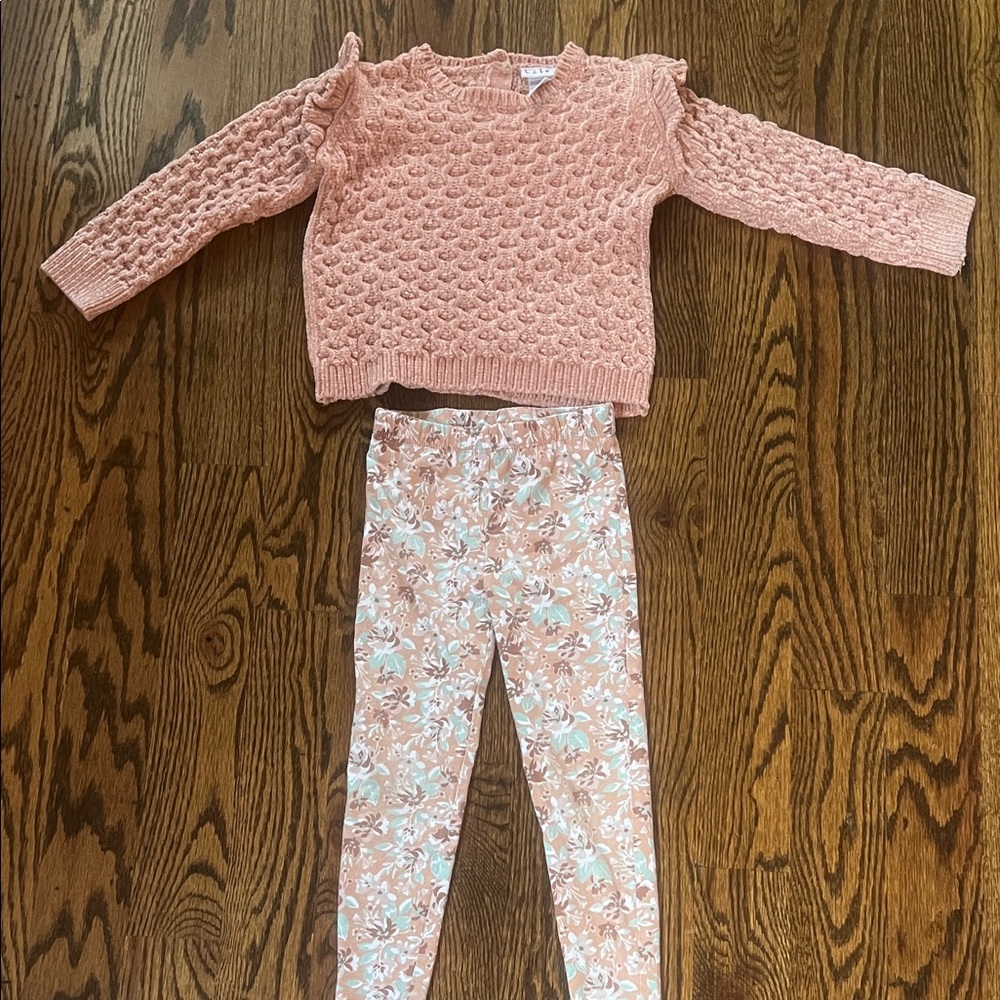 Nicole miller  Textured Sweater with sparkle thread and Floral Leggings Set